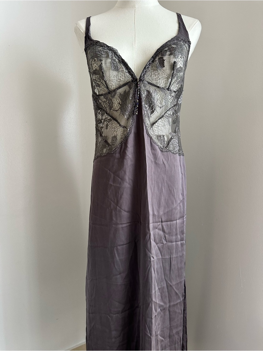 La Perla Mauve Silk Lace Long Chemise